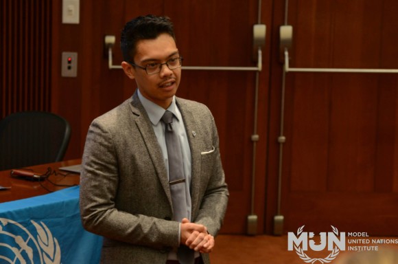 Ryan leading closing ceremonies at the Harvard iteration of the MUN Institute 2015